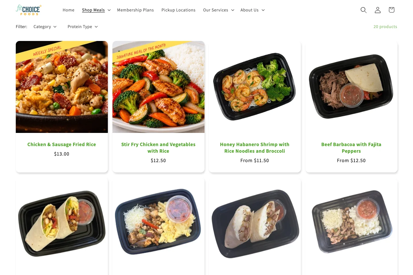 FitChoice Foods signature meal catalog with consistent product photography