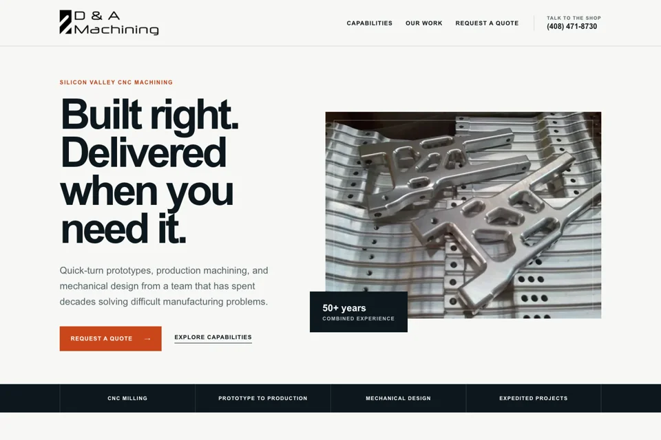 D & A Machining website homepage
